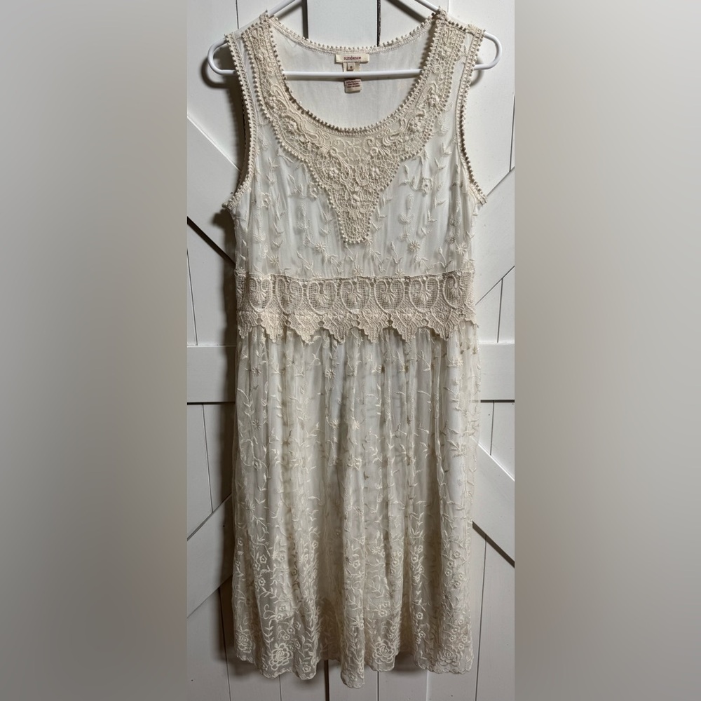 Sundance Juliet lace embroidered sleeveless mini dress cream size 8